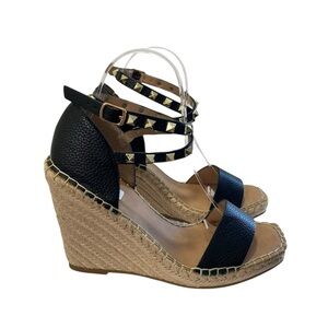 Steven New York Espadrilles Yute Kinlee Wedges Sandals 8.5 Black Tan Nautical